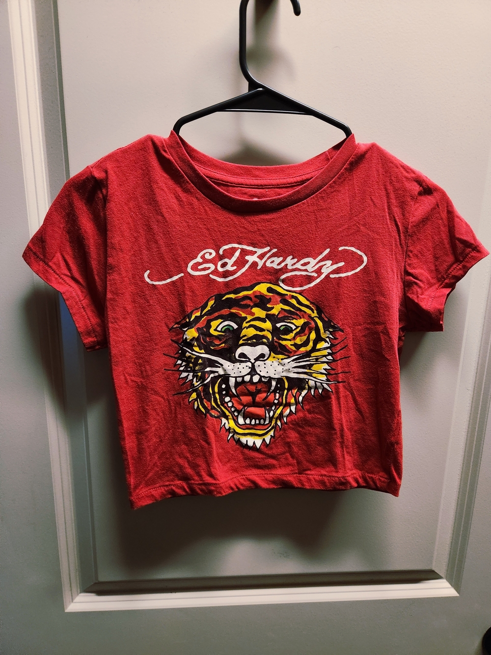 Ed Hardy Red Tee with Yellow & Black Tiger Graphic